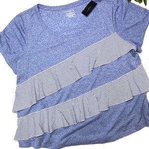 Lane Bryant Blue Heather Tee with Striped Ruffle Accents